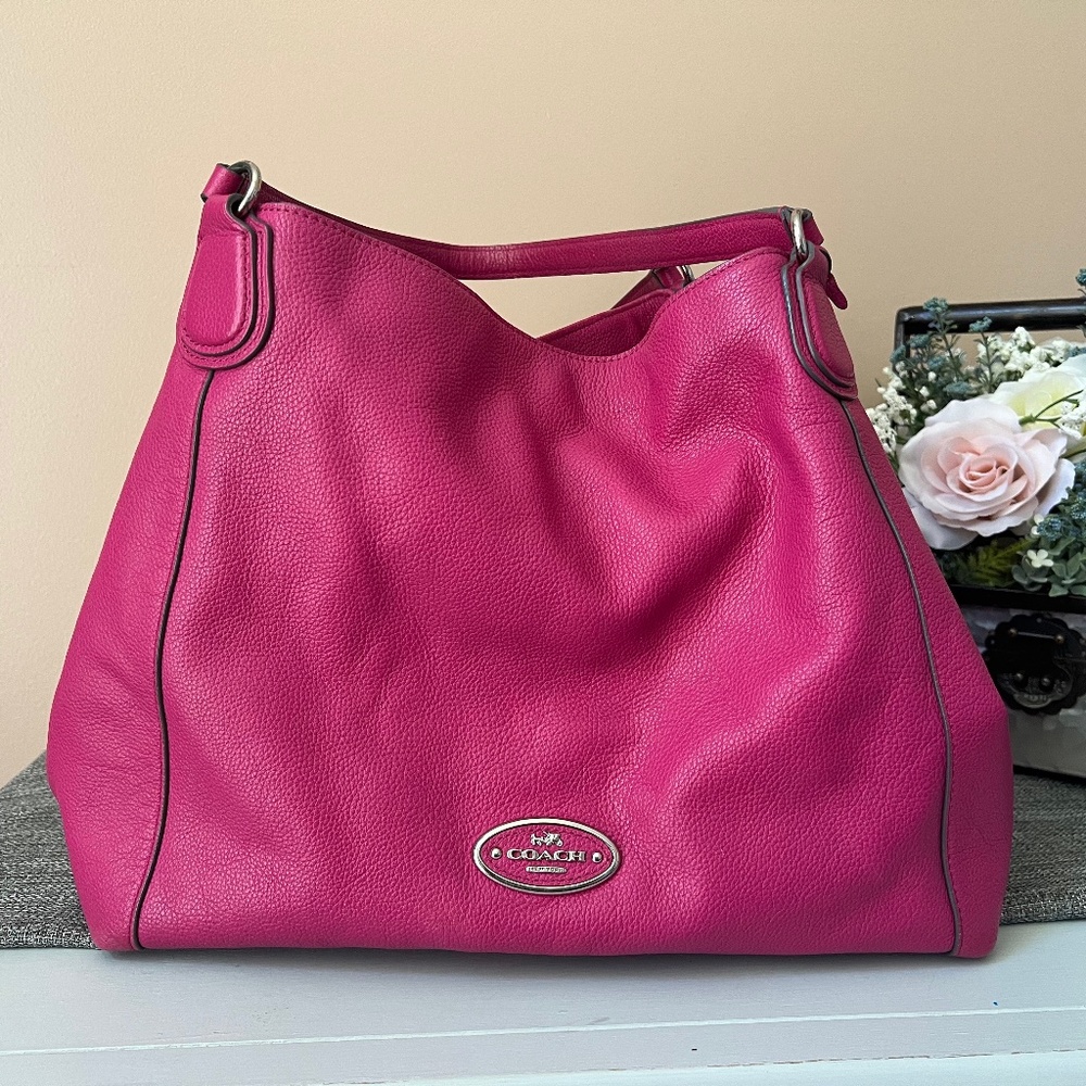 Large Coach Hobo Bag in Bright Magenta